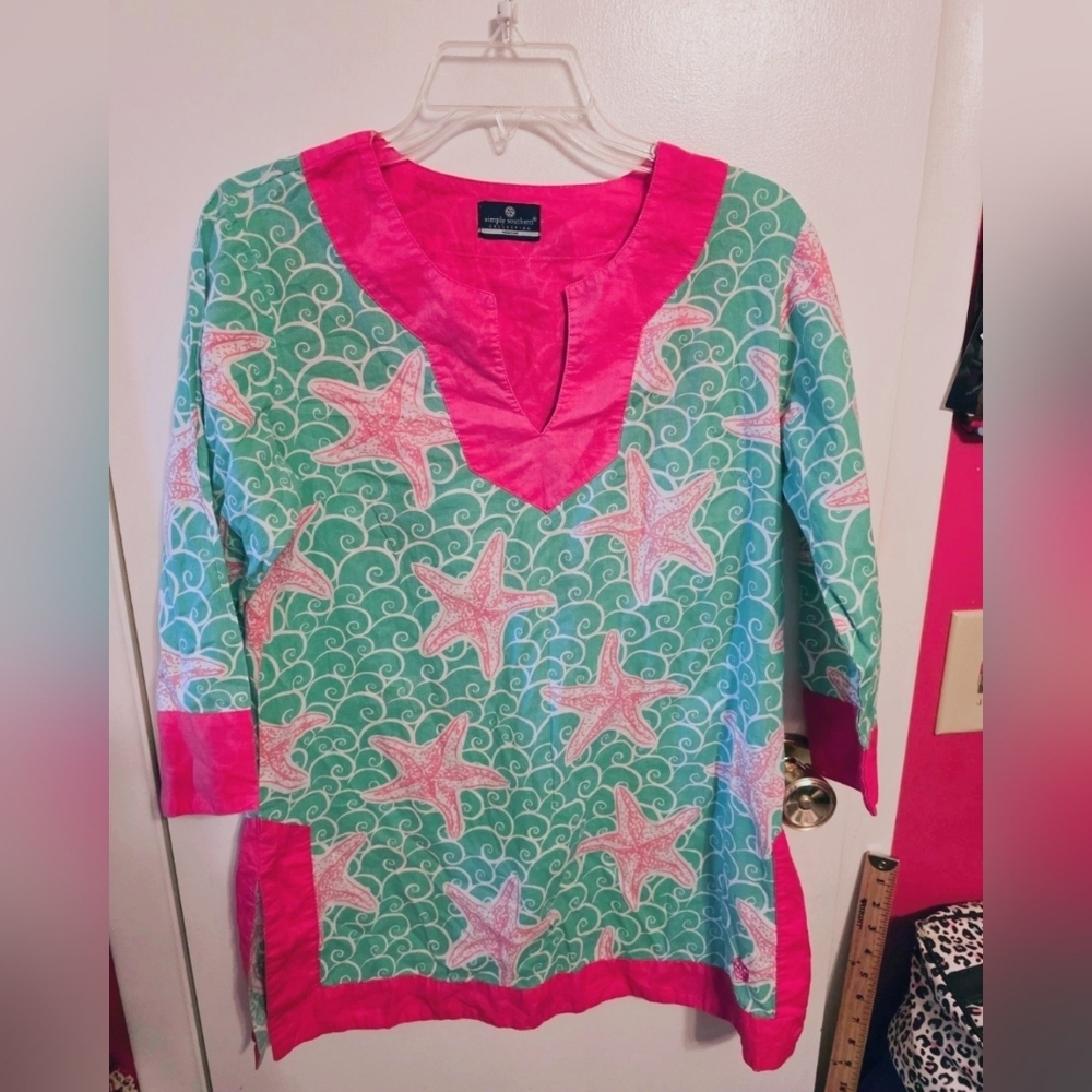 Simply Southern Turquoise & Hot Pink Starfish Pullover Swim Coverup